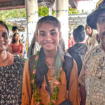 Incoming freshman student Janice Batlok from Ebeye arrived in Chuuk Tuesday this week. She is pictured at the Chuuk airport with the Nedelec family, who are hosting her while she attends the Jesuit-run high school. Janice attended Queen of Peace School on Ebeye. Photo: Courtesy of Xavier High School.