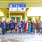 Micronesian Games Council members join with President David Kabua, Speaker Kenneth Kedi and Nitijela Members outside Nitijela Tuesday this week with the countdown billboard at the back. Photo: Hilary Hosia.