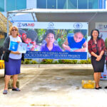 US Embassy Chargé Jeremiah Knight, second from left, and CMI President Dr. Irene Taafaki, joined with other CMI and US government officials for the launch of the book project Monday at the college.