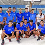 This Kiribati basketball team arrived in Majuro on Nauru Airlines late last week to dive into the Constitution Day competition. They defeated two of the teams in the early going of the tournament. Kiribati Coach David Collins is at left. Photo: Hilary Hosia.