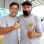 Kiribati’s David Collins and RMI’s Hackney Wase, both basketball stars in their playing days, reunited in Majuro this week 37 years after their last meeting on the basketball court in Fiji. Collins is coaching a Kiribati team in the Constitution Day basketball competition. Photo: Hilary Hosia.