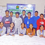 A large group of practicum students from Marshall Islands High School poses for the Journal at the National Telecommunication Authority’s Marketing Office. Pictured from left sitting: Litha Kejmen, Gina Joab, Onna Katlong, Juliana Hertin and Rebecca Women; standing from left: David Karben, Charles Heine, Nicky Peter, Timothy Bosin, Nicky Jacklick, Maxter Tarkwon, Aron Mojilong, Jabez Barrow, Monney Atadrik, Emil Joel, staff Noah Kemem, Herickson Robert and Lanyon Tau. Photo: Hilary Hosia.