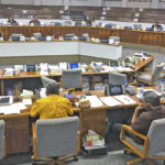 A Nitijela meeting day near the conclusion of the first session at the end of March featured this situation with no Cabinet ministers in the chamber to respond to the questions or comments of other Nitijela Members. Nitijela’s Public Accounts Committee is calling for the executive branch to take action on lack of accountability demonstrated by the four atolls. Photo: Hilary Hosia.
