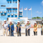 A big lineup of VIPs joined in the groundbreaking ceremony for construction of a new facility for the RMI Sea Patrol, a project that is funded by Japan. MIMRA’s headquarters is at the back. Photo: Chewy Lin.