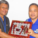 Speaker Kenneth Kedi with Chair of the Pacific Conference of Churches Deaconess Tamalesi Makutu. Photo: Hilary Hosia.