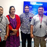 Post 22 members with SSG Solomon Sam family members at College of Marshall Islands discussing the planned new scholarship program. Pictured from left: Master Sergeant John Phillips, Jakio Lanwe, Freeda Barai Sam, Dale Nabu, Edward Adiniwin and Hilary Hosia.