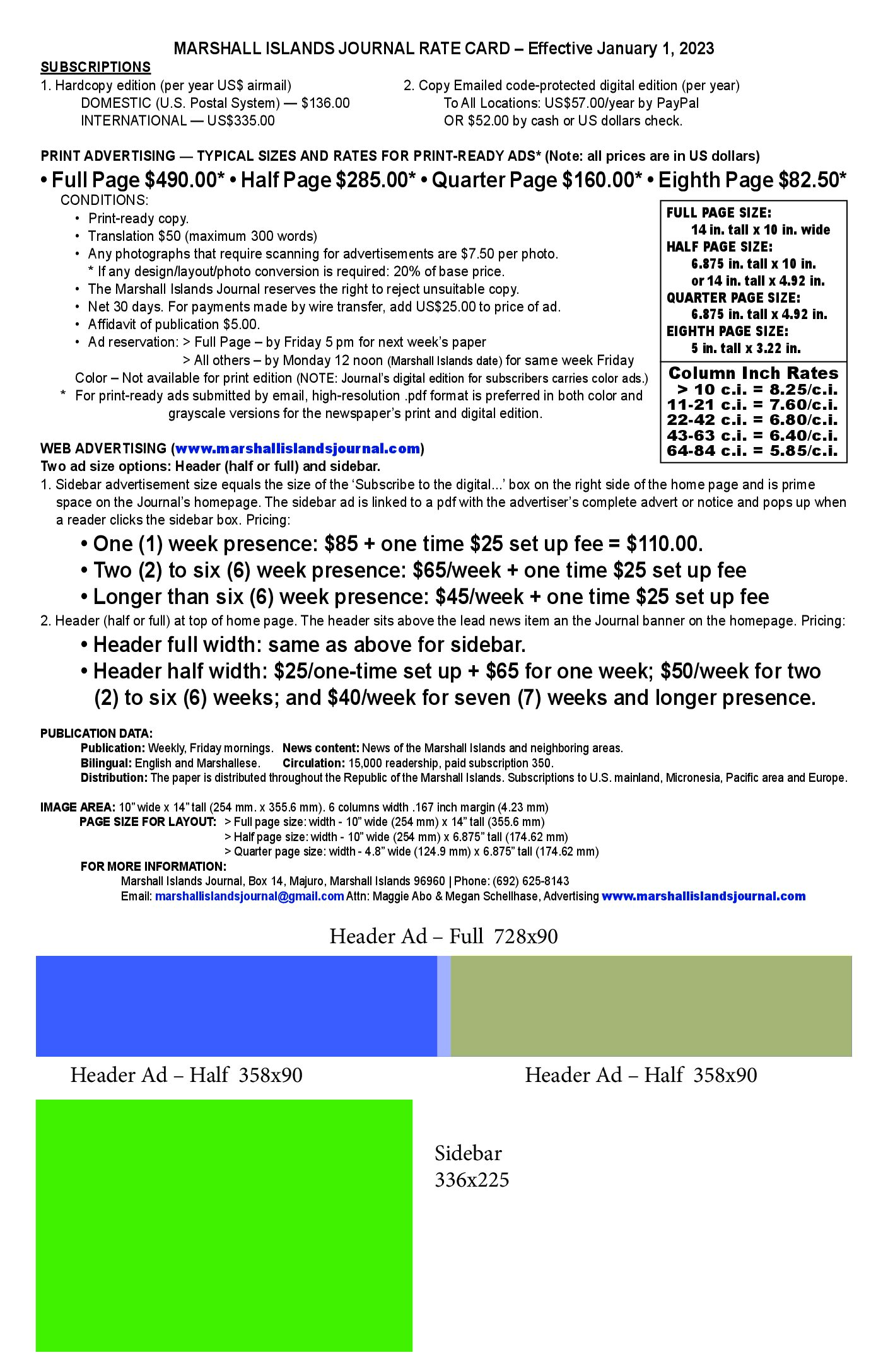 Journal ad rates, print n web