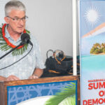 Australian Embassy Chargé Derek Taylor spoke at the opening of the Pacific Media Institute and College of the Marshall Islands sponsored media workshop, commenting on the importance of media freedom in a democracy. Photo: Chewy Lin.