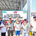 VIPs, led by Mayor Ladie Jack and Taiwan Ambassador Steve Hsia, center, gathered on Rongrong last weekend to celebrate the opening of the new covered gym. Photo: Hansen Kaisha.