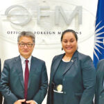 Assistant Secretary for Insular and International Affairs Carmen Cantor, US special envoy Ambassador Joseph Yun, then Minister of Foreign Affairs Kitlang Kabua, and RMI Ambassador to the US Gerald Zackios at the January Compact signing in Los Angeles.
