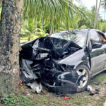 Two people lost their lives in this one car collision with a coconut tree in the Rairok area of Majuro. It occurred in the early morning hours of Saturday. Photo: Hilary Hosia.