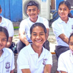 Life Skills Academy Student Body Government elected leaders happily pose to celebrate their new uniforms. Front row from left: Beta Takabea, Lerose Belle, and Esther Lolin. Back row from left: Vilisi Botenakadavu, Jobwa Domnick and Carly Sutch. Photo: Eve Burns.