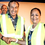 Retired long-time Majuro United Airlines Manager Salome Andrike pictured with then-United CEO Oscar Munoz in this Journal file photo.
