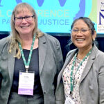 Judges Grace Leban, Linda Murnane, and Claire Loeak at the National Association of Women Judges Conference in Indianapolis, Indiana. Inset, NAWJ conference poster.