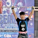 Marshall Islands weightlifter Mike Riklon shows his style in the clean and jerk competition at the Oceania Weightlifting Federation’s (OWF) Youth, Junior and U23 Championships in Apia, Samoa last week. Mike won gold, making him the Oceania champion in his weight class of 55kg (121 pounds)