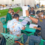 Kwajalein tabulation: Following Monday’s voting, Electoral Administration tabulating teams at Ebeye began the tedious ballot-by-ballot hand count at the Wilmer Bolkeim Memorial Gym. Photo: Hilary Hosia.