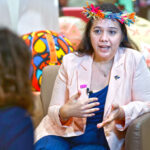 RMI Climate Envoy Tina Stege is interviewed by media during the ongoing COP28 global climate summit in Dubai. Photo: Chewy Lin.