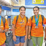 Weightlifters win all 10 medals at the Pacific Games, from left at Amata Kabua International Airport on their return from the Solomon Islands last Friday: Mike Riklon with son Malaki Riklon, Takaneti Atantaake, Merean Atantaake and Raymond Patterson. Photo: Eve Burns.