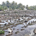 In the wake of ocean flooding last weekend, the Woja Island airfield in Ailinglaplap Atoll was littered with coral, rocks and debris, which likely will take weeks to clear.