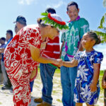 The entire community at Kili Island turned out to greet President Hilda Heine and her delegation last Friday, including these youthful hand-shakers. Photo: Hilary Hosia.