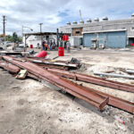 In the foreground is an empty slab where a Marshalls Energy Company warehouse used to sit before it was demolished last year to begin fixing the facility. At the back is the power plant opened in 1982. Photo: Giff Johnson.