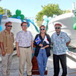 Minister Wisely Zackhras, Ambassador Tanaka Kazunari, EPA General Manager Moriana Phillip, and Minister Bremity Lakjohn at the boat handover ceremony. Photo: Eve Burns.