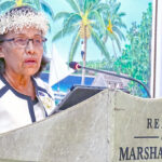 New Marshall Islands President Hilda Heine speaks following her swearing in ceremony at the Nitijela Chamber January 3. Photo: Hilary Hosia.