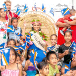 Miss Marshall Islands Claret Chong Gum was welcomed by Marshall Islands flag-waiving children on her arrival to Nauru last Saturday. Photo: Chewy Lin.