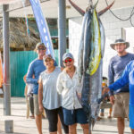 Team Kirtake poses with their winning Catch 5 fish on the Marshalls Billfish Club dock. Pictured from left are James Myazoe, Rob, Kooki Pinho, Berry Muller, Cary Evarts and Captain Ronnie Reimers. Photo: Phil Welch.