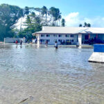 Jaluit High School’s campus was repeatedly inundated by ocean waves Sunday and Monday this week. Both the runway and other parts of the village on Jabor were also flooded. The airport is now temporarily closed.
