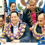 RMI Ambassador to Fiji Junior Aini, center, signed the US Pacific Fisheries Treaty memorandum of understanding March 28 in Fiji on behalf of the RMI government.