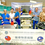 Health Minister Ota Kisino, right, joined with Taiwan Ambassador Steve CC Hsia, standing next to him, and other health officials for the donation of a new colonoscopy machine for Majuro hospital.