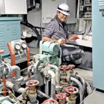 Ben Vroom, who works for CMI’s Maritime Vocational Training Center, in the Juren Ae engine room. He is helping with sea trials and will be part of the crew bringing the new vessel from S. Korea to Majuro.