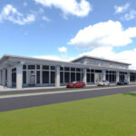 Architect's rendition of outside terminal building at eye level.