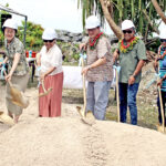 President Hilda Heine, third from left, joined Japan Ambassador Kazunari Tanaka, middle, and other VIPs for the groundbreaking to officially launch the new reservoir construction project. Photo: Hilary Hosia.