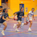 Chuuk’s Kayna Kanemoto, dribbling in her team’s first victory over Marshall Islands, 47-46, also competed in volleyball and athletics, where she won a silver medal in javelin. Photo: Hilary Hosia.