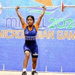 The Marshall Islands youngest weightlifter Vinete Torejak, 11, won two silver medals in the 99 pound weight category. Photo: Hilary Hosia.