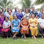 New graduate students in the USP Majuro Campus master in education program joined with instructors and administrators after the launch in Majuro at the end of May. Photo: Eve Burns.