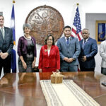 New US Ambassador Laura Stone and President Hilda Heine, center, flanked by members of the Cabinet and the US Embassy. Photo: Eve Burns.