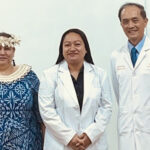 Marshall Islands Ambassador to Taiwan Anjanette Kattil, left, joined with Dr. Jean Phillip and Dr. Chen Chi-hwa, the Deputy Superintendent of Shuang Ho Hospital in Taiwan, at the ceremony for the launch of Dr. Phillip’s residency program.