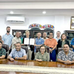 After the signing of the European Union funding agreement at the Cabinet Conference Room last week. Center, standing, holding the signed agreement from left are Finance Minister David Paul, EU Ambassador to Pacific Barbara Plinkert, and AWCA Project Manager Koji Kumamaru. President Hilda Heine is seated center with Cabinet ministers. Photo: Roel Cabudsan.