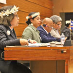 At the nuclear test legacy panel in Geneva September 27, from left: President Hilda Heine, National Nuclear Commission’s Leimamo Wase-Chock, NNC Commissioner Alson Kelen, and Pacific Islands Forum Secretariat Ambassador Merewalesi Falamaka. Photos: Samelda Leon.