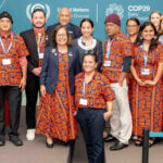 During the COP29 in Azerbaijan late last week, President Hilda Heine, Minister in Assistance to the President and Environment Bremity Lakjohn, and Oceans Commissioner Filimon Manoni, at back center, joined with many of the younger members of the RMI team in Azerbaijan. Photo: Chewy Lin.