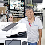 Rafael Juntila on the job at Office Mart in Majuro a few days before he retired. Photo: Hilary Hosia.