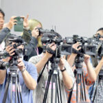 At the Nitijela Tuesday, the lineup of media representatives who accompanied Taiwan President Lai Ching-te on his Pacific tour. Photo: Hilary Hosia.