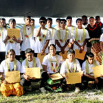 The Waan Aelon in Majel graduates with trainers and Australian Ambassador Paul Wilson, left, and WAM Director Alson Kelen, right. Photo: Eve Burns.