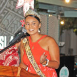 Miss Pacific Islands Moemoana Schwenke speaking during the farewell dinner in her honor at the Marshall Islands Resort. Photo: Hilary Hosia.