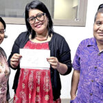 Almitha Clement McKay represented Namdrik candidate Tawe Clement during the official drawing for the Namdrik Mayor with Chief Electoral Official Ben Kiluwe and Ruth Misko Graham at the Ministry of Culture and Internal Affairs. Photo: Hilary Hosia.