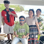 The Emelak Services team a break from decorating at Iroojlaplap Mike Kabua’s mansion last month as they prior to the big birthday event. From left: Jeremiah Anjain (seated) with Christine Korok, Paul Robert, Yoship Dribo and Priscilla Zedkaia. Photo: Hilary Hosia.
