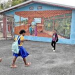 A children’s nutrition-themed mural on display at Majuro Cooperative High School. Photo: Giff Johnson.